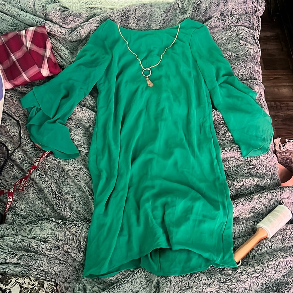 green flowy dress